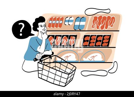 Mann wählen Fleischprodukte Stock Vektor
