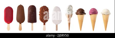 Eiswaffelkegel auf weißem Hintergrund Stockfoto