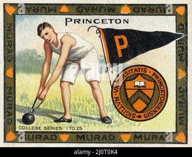 Murad Tobacco Card aus der College-Serie mit einem Athleten der Princeton University um Anfang 1900s. Stockfoto