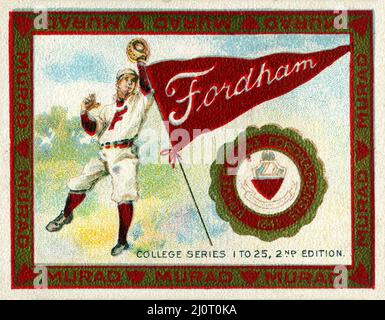 Murad Tobacco Card aus der College Series, die einen Baseballspieler der Fordham University um Anfang 1900s darstellt. Stockfoto