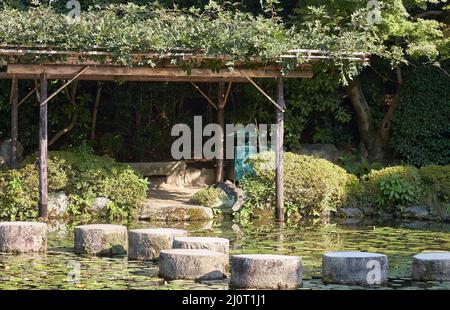 Garyu-Brücke durch den Soryu-ike-Teich im mittleren Garten des Heian-jingu-Schreins. Kyoto. Japan Stockfoto