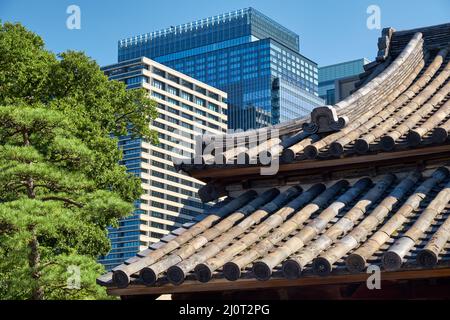 Die alten und modernen Dächer im Chiyoda-Viertel von Tokio. Japan Stockfoto