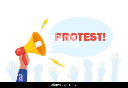 Protestierende halten Protestschilder, eine Menge wütender Menschen Stock Vektor