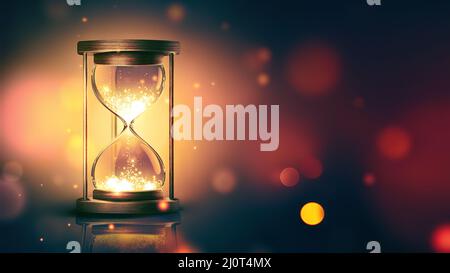 Sanduhr mit leuchtendem Licht Stockfoto