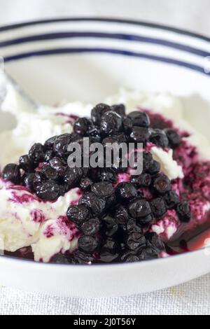 Nahaufnahme von Heidelbeer-Eis auf den Tellern Stockfoto