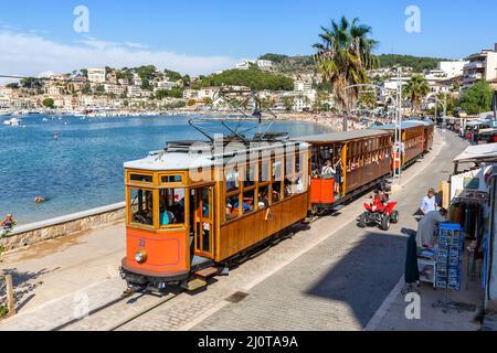 Historische Straßenbahn Tram Tranvia de Soller öffentlichen Verkehrsmitteln Verkehr in Mallorca in Spanien Stockfoto