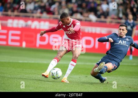 Monaco, Fürstentum Monaco. 20. März 2022. Jean Lucas von AS Monaco während der französischen Meisterschaft Ligue 1 Fußballspiel zwischen AS Monaco und Paris Saint-Germain am 20. März 2022 im Louis II Stadion in Monaco Kredit: Unabhängige Fotoagentur/Alamy Live News Stockfoto