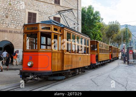 Historische Straßenbahn Tram Tranvia de Soller öffentlichen Verkehrsmitteln Verkehr in Mallorca in Spanien Stockfoto