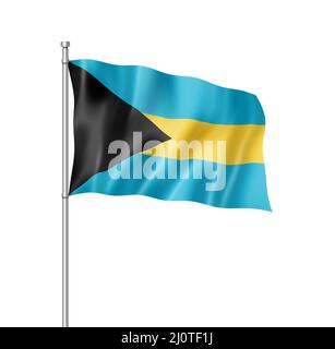 Bahamaische Flagge isoliert auf Weiß Stockfoto