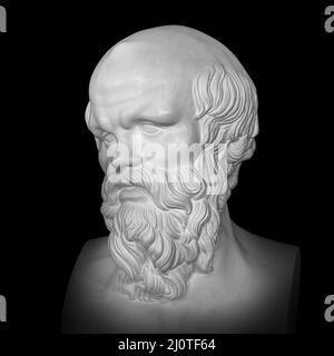 Sokrates. Antiker Marmorstatuenkopf des griechischen Philosophen. Mann Büste mit Bart isoliert auf schwarzem Hintergrund Stockfoto