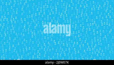 Nahtloses Vektor-Ankermuster. Nautisches Design mit trendigen geometrischen Verankerungen. Blaue und weiße Ozeanformen. Ornament kann für Geschenkverpackung Pap verwendet werden Stock Vektor