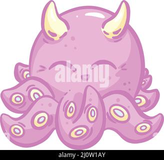 Octopus Cute Kawaii Cartoon Kreatur mit Hörnern und Tentakeln Stock Vektor