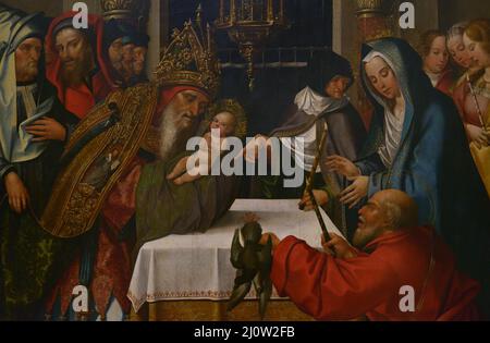 Gregório Lopes (aktiv von 1513 bis 1550). Portugiesischer Maler. 'Die Darstellung des Kindes im Tempel', 1520-1525. Details. Öl auf Eichenholzplatte. Aus dem Kloster Sao Bento da Saúde, Lissabon. Nationalmuseum für Alte Kunst Lissabon, Portugal. Stockfoto