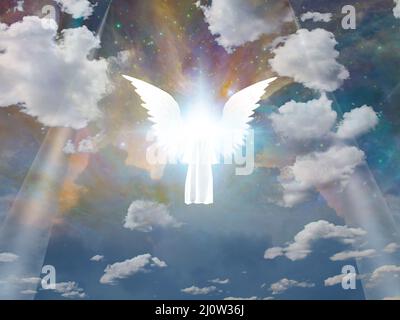 Leuchtender Engel am Himmel. 3D Rendern Stockfoto