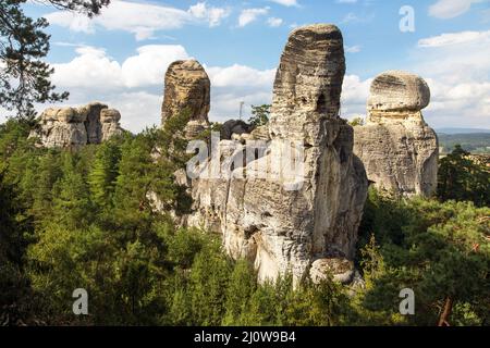 Hruboskalske skalni mesto Felspanorama, Sandsteinfelsen Stadt, Cesky raj, böhmisches oder Böhmisches Paradies, Tschechische Republik Stockfoto