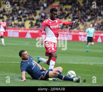 Monaco. 20.. März 2022. Während der französischen Meisterschaft Ligue 1 Fußballspiel zwischen AS Monaco und Paris Saint-Germain am 20. März 2022 im Louis II Stadion in Monaco - Foto Nderim Kaceli / DPPI Credit: DPPI Media/Alamy Live News Stockfoto