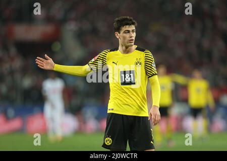 Köln, Deutschland. 20. März 2022. Bundesliga 27. Spieltag, 1. FC Köln - Borussia Dortmund, Giovanni Reyna (BVB) Gesten. Quelle: Jürgen Schwarz/Alamy Live News Stockfoto