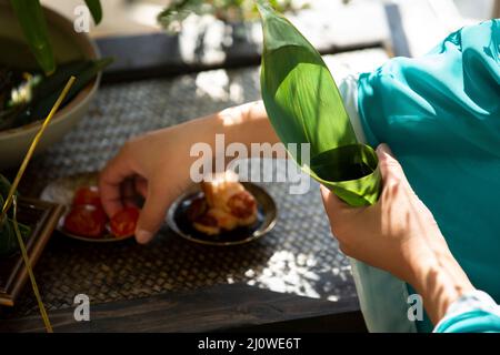 Vorbereitung von Lebensmittelmaterialien von Zongzi Stockfoto