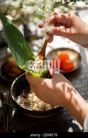 Vorbereitung von Lebensmittelmaterialien von Zongzi Stockfoto