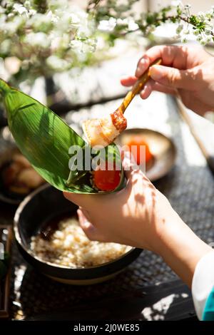 Vorbereitung von Lebensmittelmaterialien von Zongzi Stockfoto