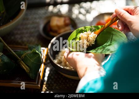 Vorbereitung von Lebensmittelmaterialien von Zongzi Stockfoto