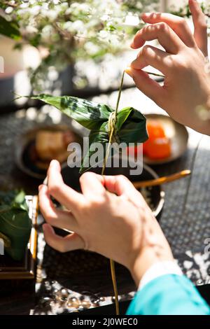 Vorbereitung von Lebensmittelmaterialien von Zongzi Stockfoto