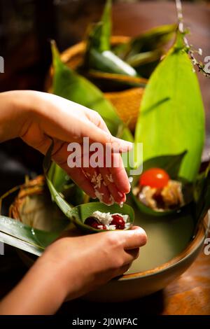 Vorbereitung von Lebensmittelmaterialien von Zongzi Stockfoto