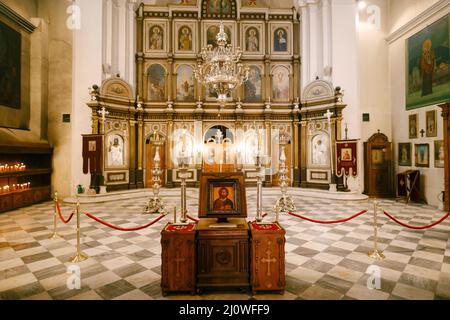 Inneneinrichtung der Kirche St. Nikolaus in der Stadt Kotor. Montenegro Stockfoto