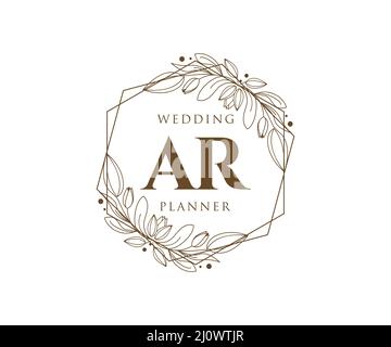 AR Initials Letter Hochzeit Monogram Logos Kollektion, handgezeichnete moderne minimalistische und florale Vorlagen für Einladungskarten, Save the Date, elegant Stock Vektor