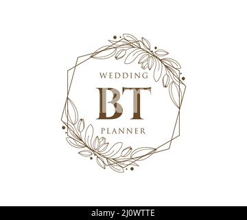 BT Initials Letter Hochzeitslogos Kollektion, handgezeichnete moderne minimalistische und florale Vorlagen für Einladungskarten, Save the Date, elegant Stock Vektor