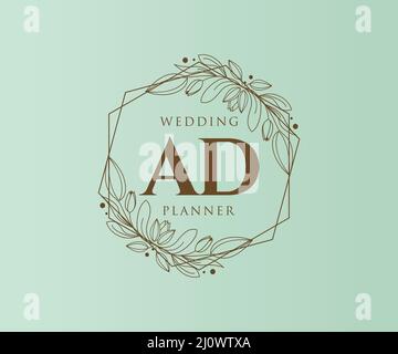 AD Initials Letter Hochzeit Monogram Logos Kollektion, handgezeichnete moderne minimalistische und florale Vorlagen für Einladungskarten, Save the Date, elegant Stock Vektor