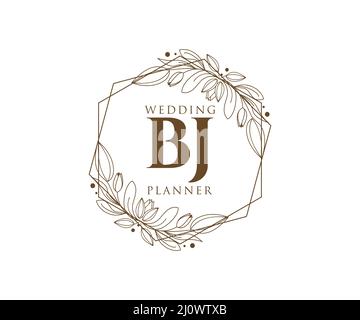 BJ Initials Letter Hochzeit Monogram Logos Kollektion, handgezeichnete moderne minimalistische und florale Vorlagen für Einladungskarten, Save the Date, elegant Stock Vektor