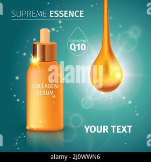 Collagen Serum Tubes Poster mit weißem Titel Supreme Essenz leuchtet Und Glitzer auf Gradient Hintergrund Vektor Illustration Stock Vektor