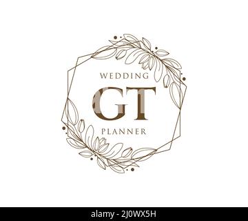 GT Initials Letter Hochzeitslogos Kollektion, handgezeichnete moderne minimalistische und florale Vorlagen für Einladungskarten, Save the Date, elegant Stock Vektor