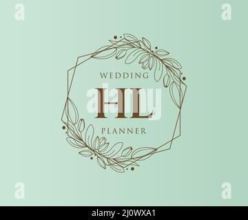 HL Initials Letter Hochzeit Monogram Logos Kollektion, handgezeichnete moderne minimalistische und florale Vorlagen für Einladungskarten, Save the Date, elegant Stock Vektor