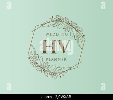 HV Initials Letter Hochzeit Monogram Logos Kollektion, handgezeichnete moderne minimalistische und florale Vorlagen für Einladungskarten, Save the Date, elegant Stock Vektor