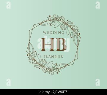 HB Initialen Brief Hochzeit Monogram Logos Kollektion, handgezeichnete moderne minimalistische und florale Vorlagen für Einladungskarten, Save the Date, elegant Stock Vektor