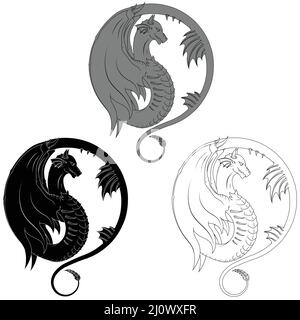 Geflügelter westlicher Drache Silhouette Vektor-Design, weißer Hintergrund Stock Vektor