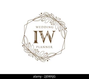 IW Initials Letter Hochzeit Monogram Logos Kollektion, handgezeichnete moderne minimalistische und florale Vorlagen für Einladungskarten, Save the Date, elegant Stock Vektor