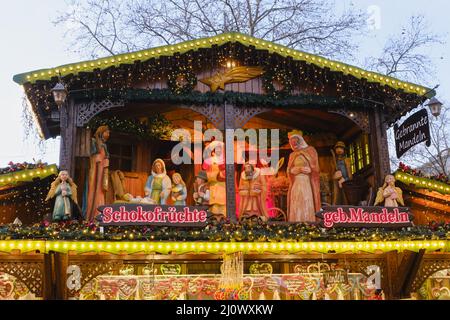 Weihnachtskrippe auf dem weihnachtsmarkt Dortmund Stockfoto