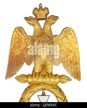 Gold Doppeladler isoliert auf weißem Hintergrund Stockfoto