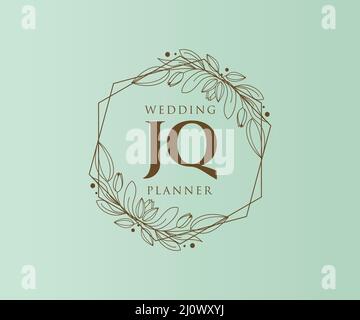 JQ Initials Letter Hochzeit Monogram Logos Kollektion, handgezeichnete moderne minimalistische und florale Vorlagen für Einladungskarten, Save the Date, elegant Stock Vektor