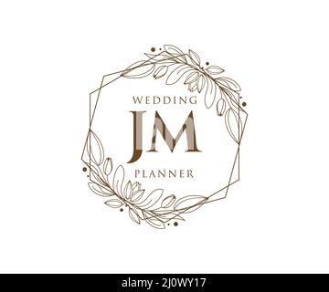 JM Initials Letter Hochzeit Monogram Logos Kollektion, handgezeichnete moderne minimalistische und florale Vorlagen für Einladungskarten, Save the Date, elegant Stock Vektor