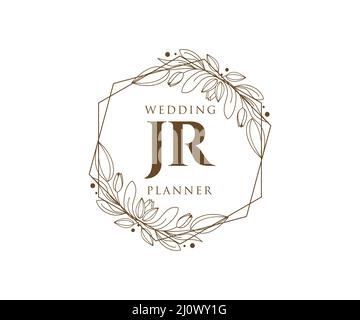 JR Initials Letter Hochzeitslogos-Kollektion, handgezeichnete, moderne, minimalistische und florale Vorlagen für Einladungskarten, Save the Date, elegant Stock Vektor