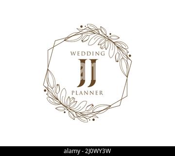 JJ Initials Letter Hochzeitslogos-Kollektion, handgezeichnete, moderne, minimalistische und florale Vorlagen für Einladungskarten, Save the Date, elegant Stock Vektor