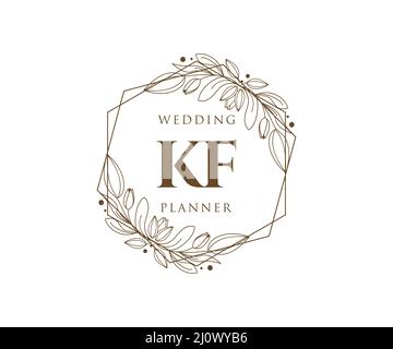 KF Initials Letter Hochzeit Monogram Logos Kollektion, handgezeichnete moderne minimalistische und florale Vorlagen für Einladungskarten, Save the Date, elegant Stock Vektor