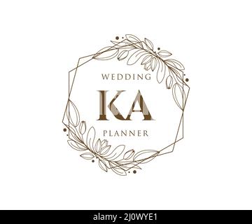 KA Initials Letter Hochzeit Monogram Logos Kollektion, handgezeichnete moderne minimalistische und florale Vorlagen für Einladungskarten, Save the Date, elegant Stock Vektor