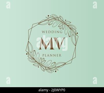 MV Initials Letter Hochzeit Monogram Logos Kollektion, handgezeichnete moderne minimalistische und florale Vorlagen für Einladungskarten, Save the Date, elegant Stock Vektor