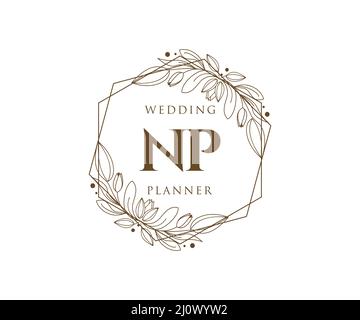 NP Initials Letter Hochzeit Monogram Logos Kollektion, handgezeichnete moderne minimalistische und florale Vorlagen für Einladungskarten, Save the Date, elegant Stock Vektor