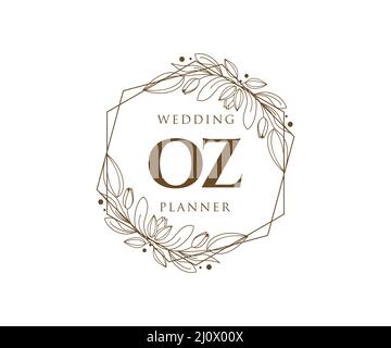 OZ Initials Letter Hochzeit Monogram Logos Kollektion, handgezeichnete moderne minimalistische und florale Vorlagen für Einladungskarten, Save the Date, elegant Stock Vektor